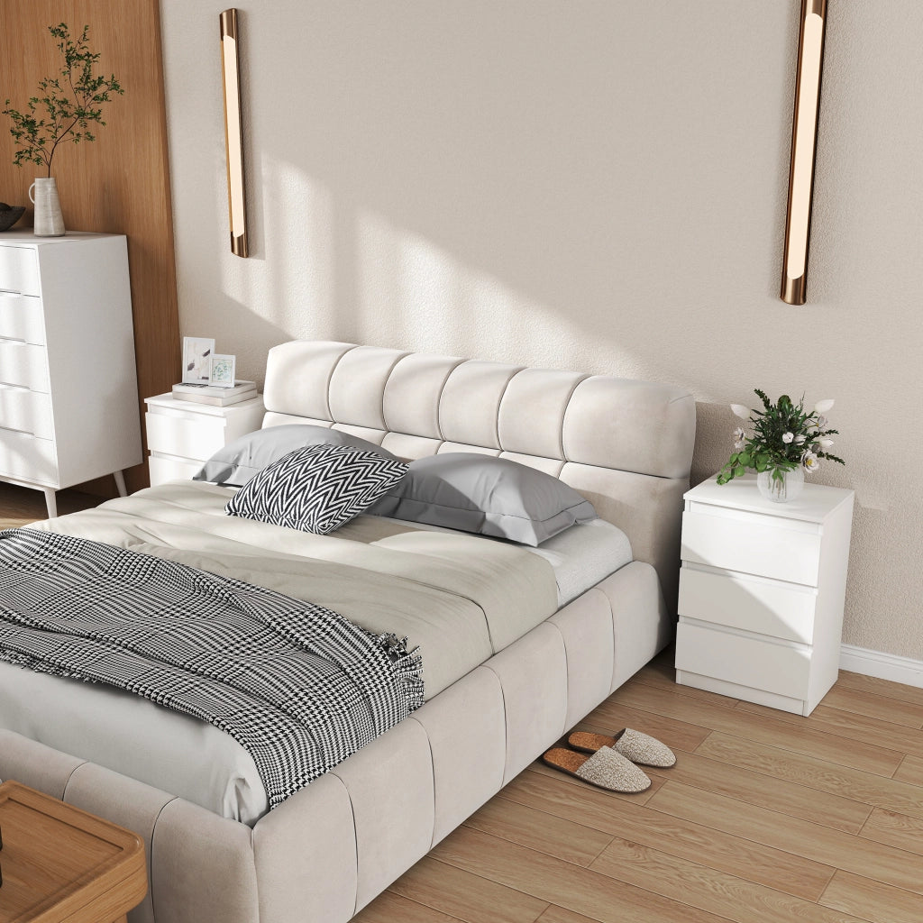 Comodino Set 2 Pezzi ¨C Xylo ¨C 3 Cassetti Bianco Legno