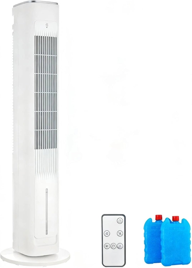 Ventilatore a torre, telecomando, climatizzatore a 3 livelli con raffreddamento ad acqua, oscillazione a 46°, timer 12 ore e modalità sleep, per ufficio/casa, silenzioso, 4 modalità di