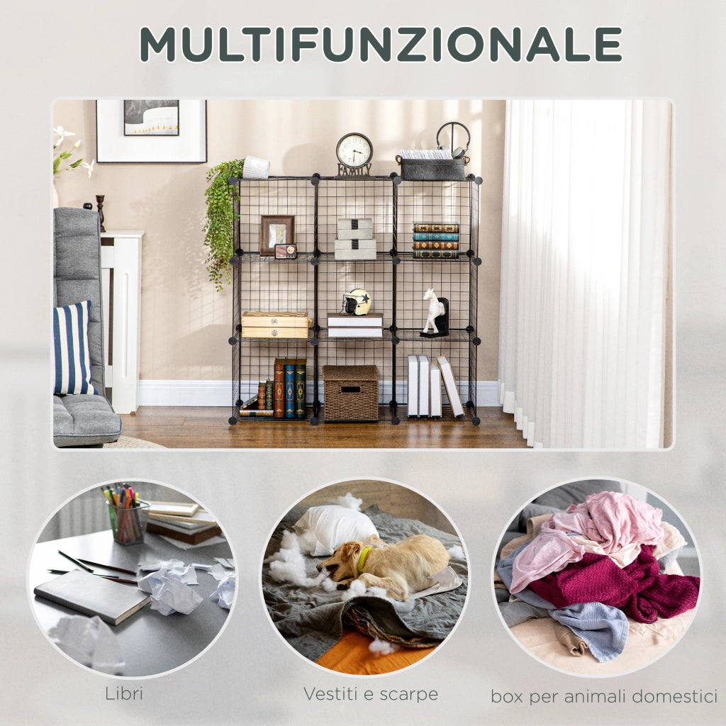 Libreria a Cubi 9 Scomparti ¨C Xylo ¨C Metallo e PP Nero 35x35x35 cm
