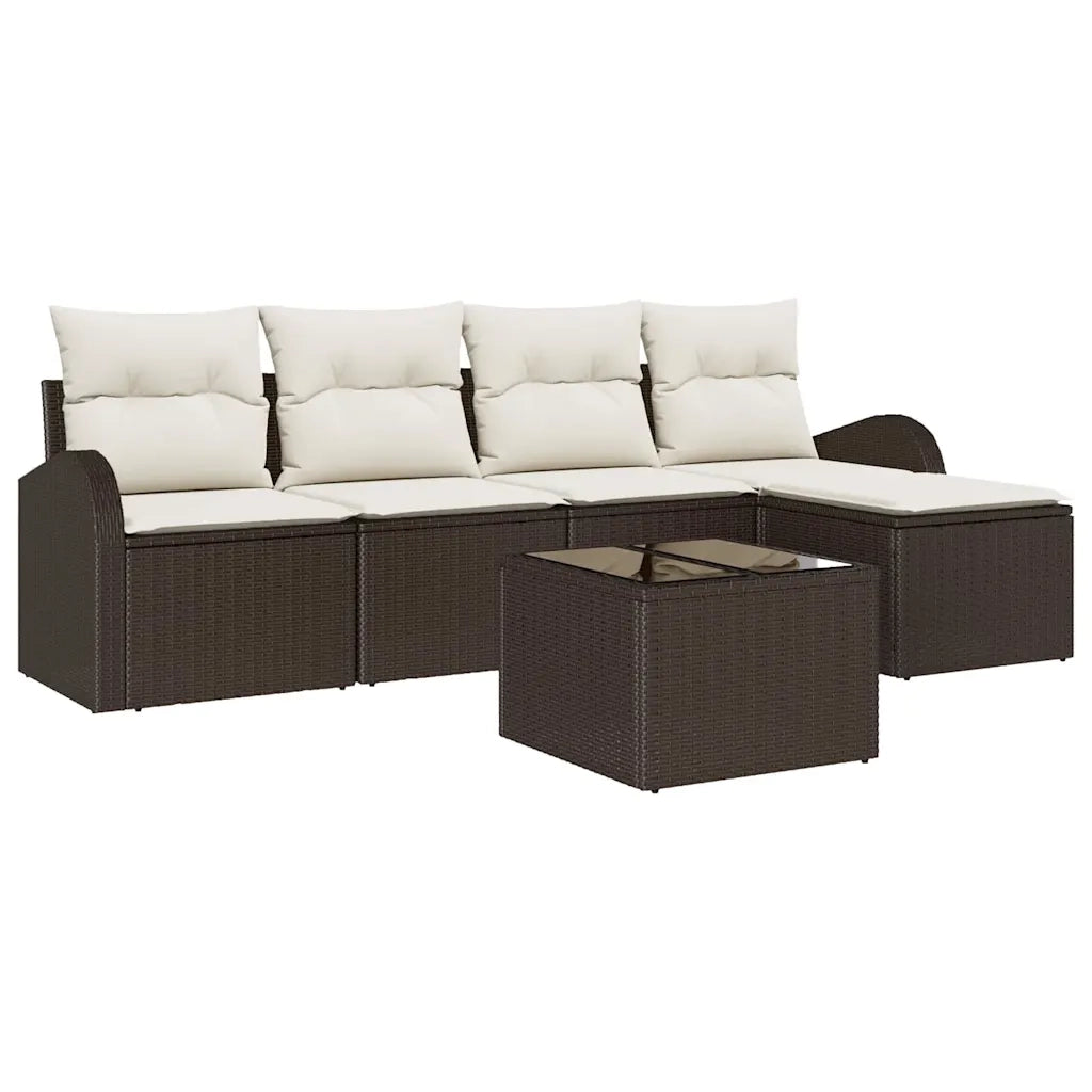 Set Divano da Giardino con cuscino 6 pcs Marrone Poly Rattan 3346008