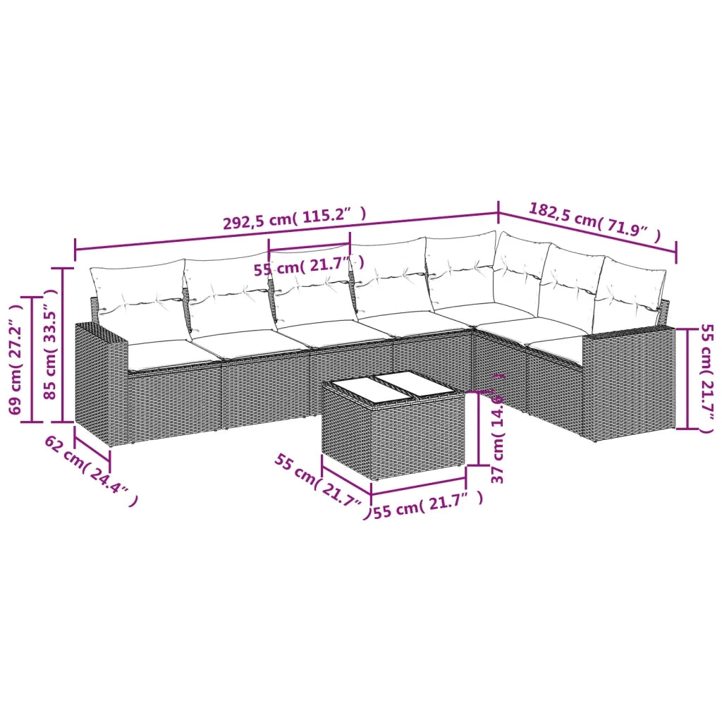 Set Divano da Giardino 8 pz con Cuscini Grigio in Polyrattan 3251397
