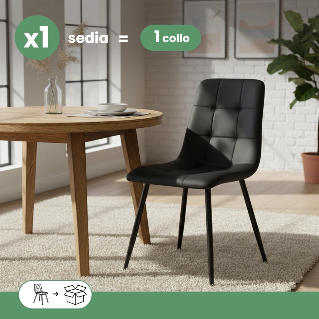 Sedia in velluto trapuntata NERO Nero gambe nere