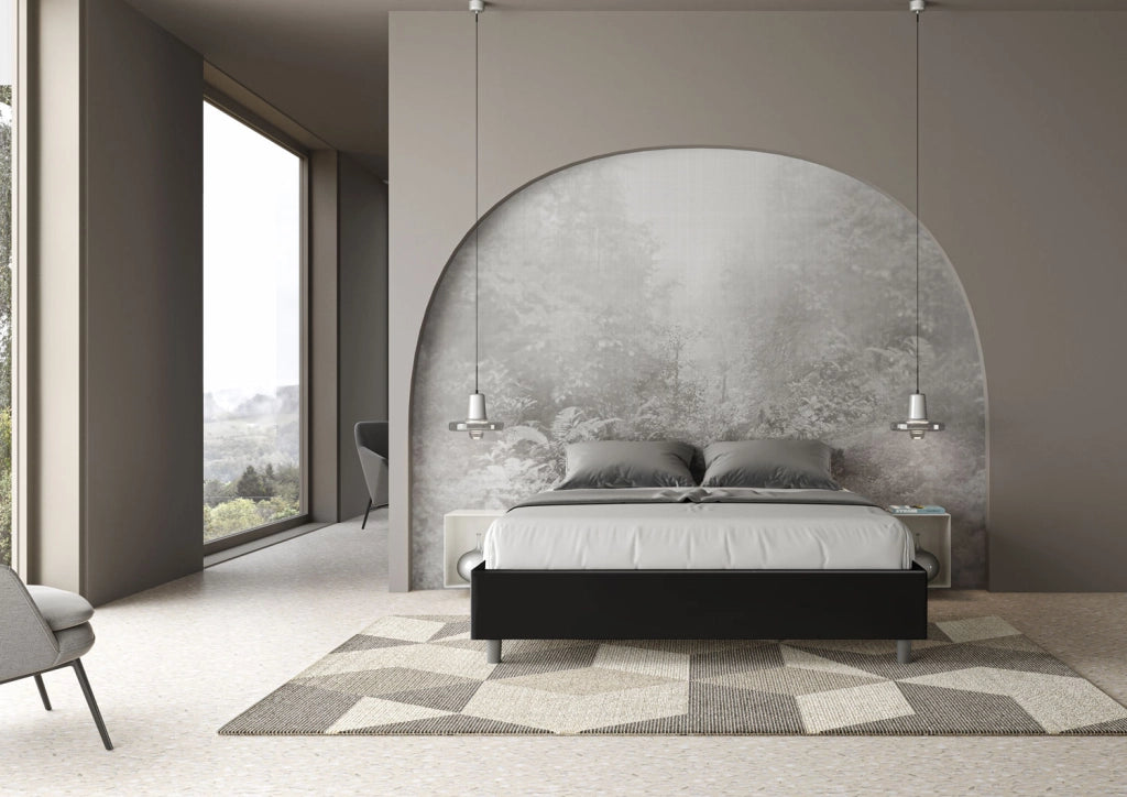 BS COM Letto matrimoniale con rete imbottito 160x190 similpelle nero