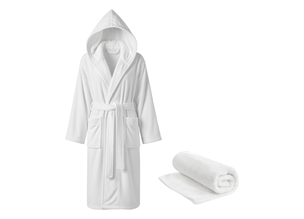 Accappatoio Con Cappuccio In Morbida Spugna Mod. Sophie Tinta Unita - XXXL - Bianco