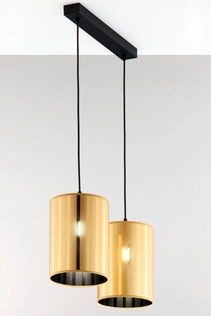 Lampada sospesa moderna nera/ottone 2xE27 Cortina Jupiter