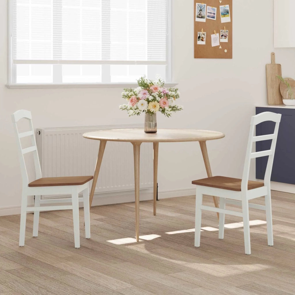 Sedia da pranzo 2 pcs Bianco e Naturale Legno di gomma solido
