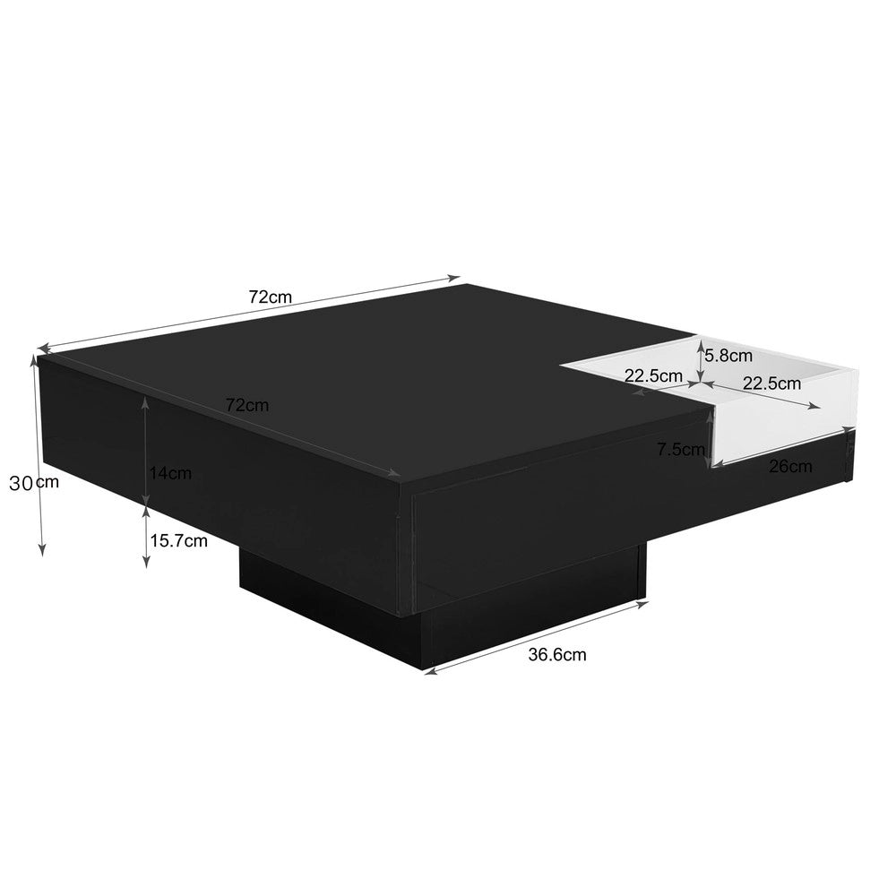 Tavolino da Caff¨¨ con LED e Box Contenitore ¨C MINIMAL ¨C Bianco e Nero Lucido, 72x72x30 cm