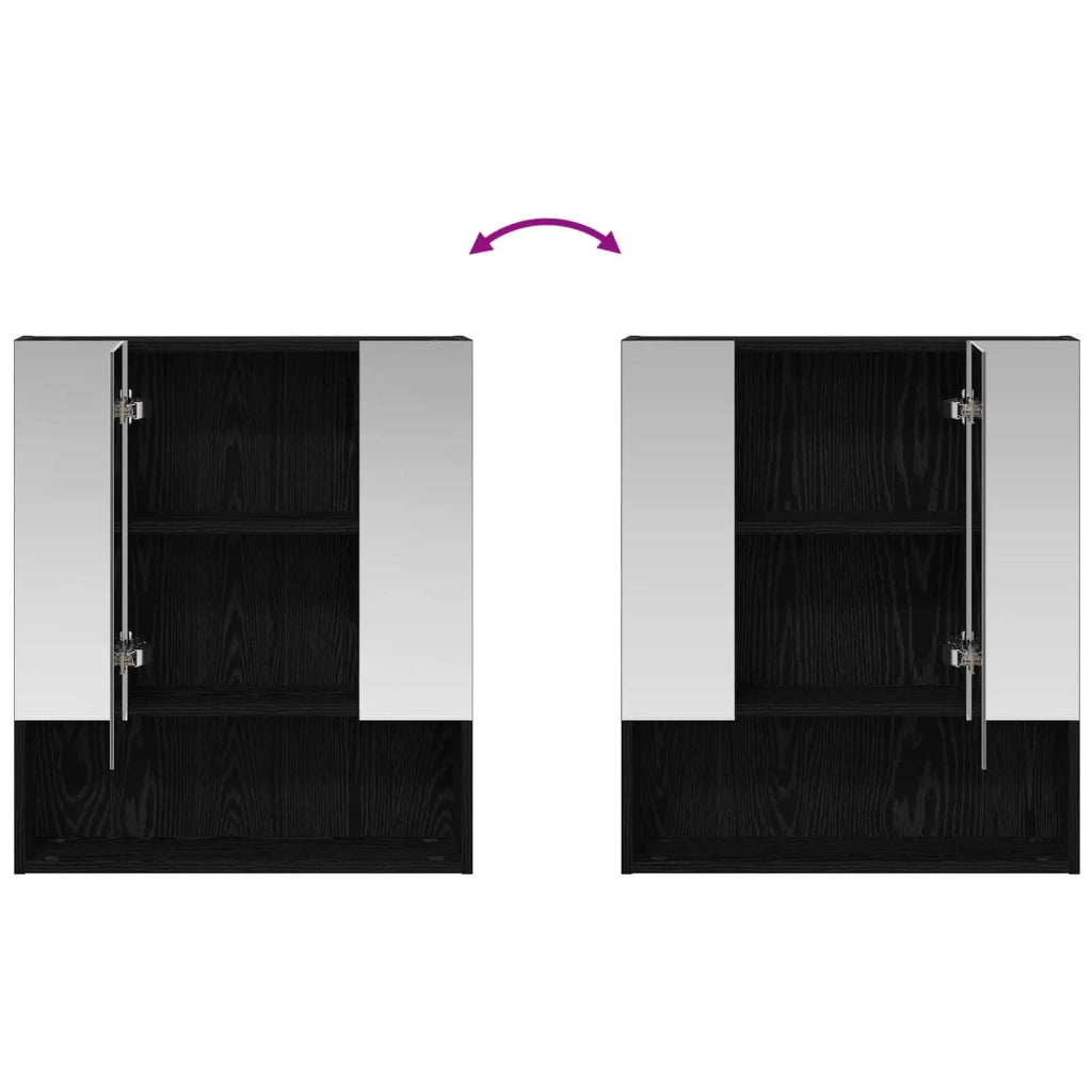 Mobiletto per specchio da Bagno | Armadio da bagno Rovere Nero 60 x 14.5 x 70 cm