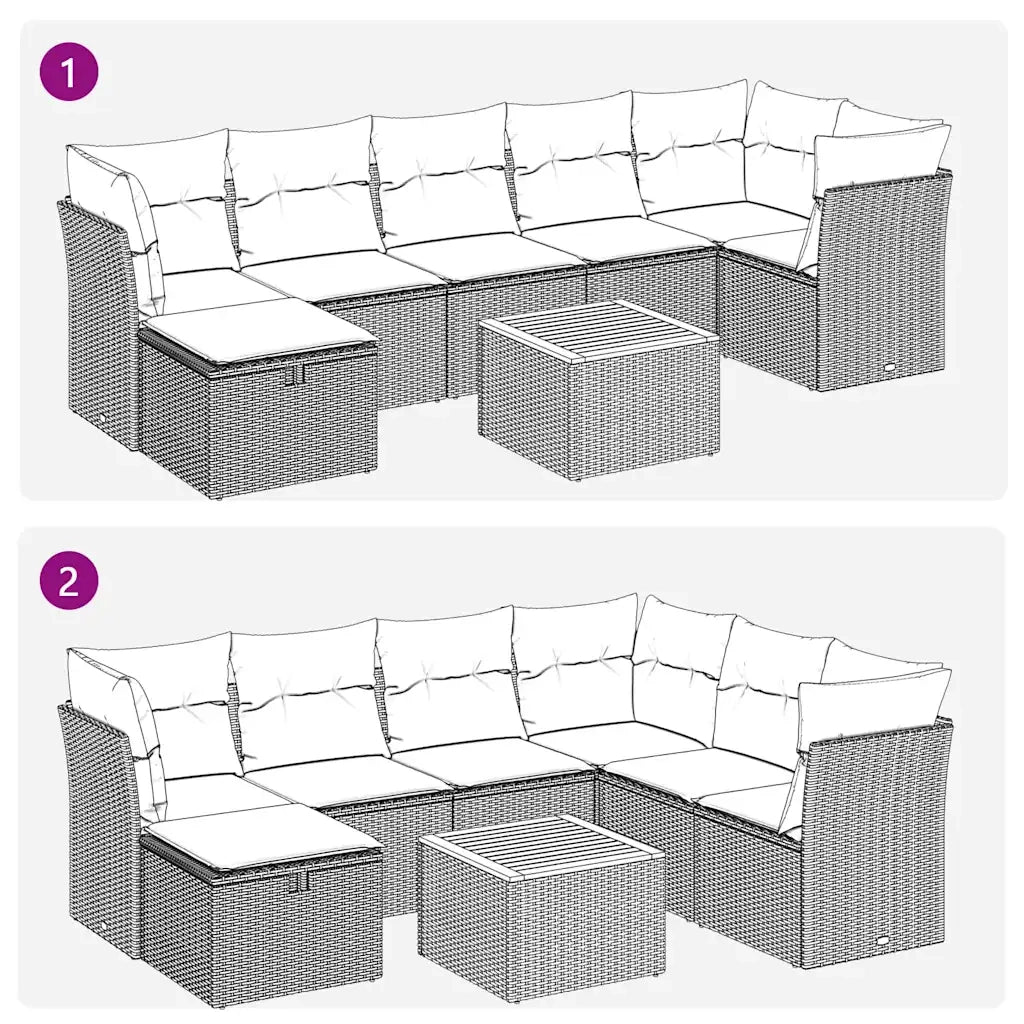 Set Divani da Giardino con Cuscini 8 pz Nero in Polyrattan 3325765