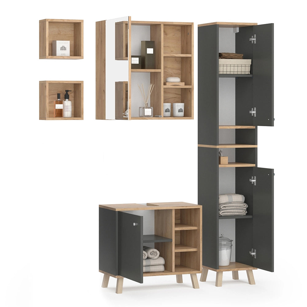 Vicco Set mobili bagno Antracite 4 parti, con armadio alto