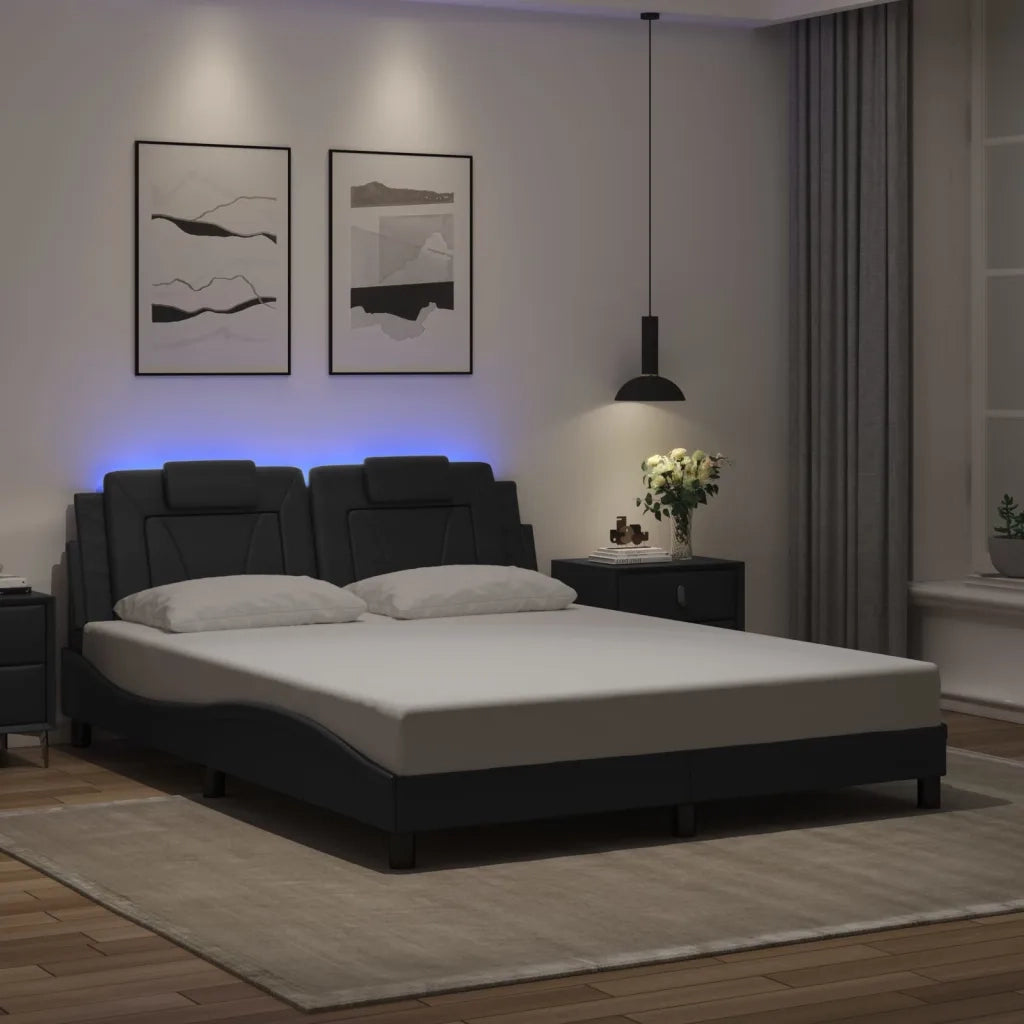 Letto matrimoniale | Letto per adulti | Giroletto Viana con LED senza Materasso Nero 160x200 cm