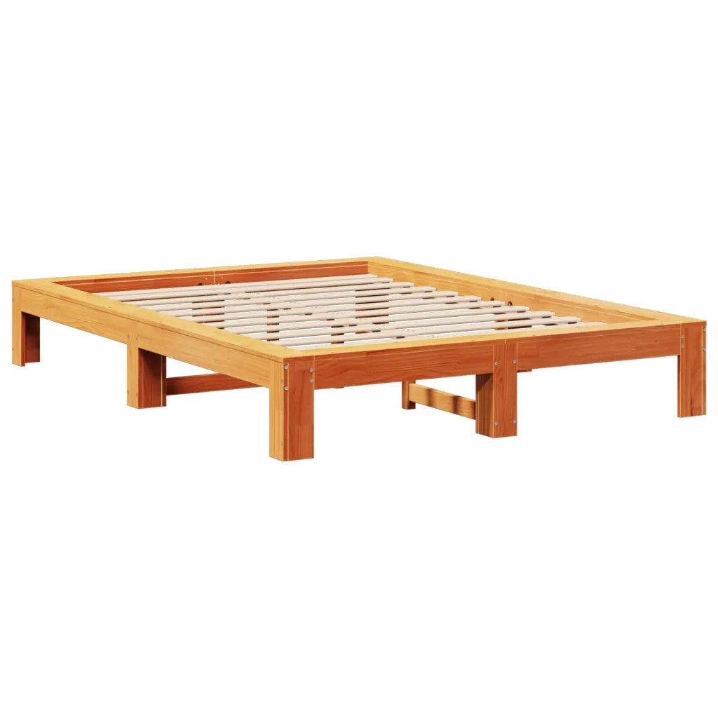 Letto matrimoniale | Letto per adulti | Giroletto senza Materasso Marrone Cera 140x200cm Massello Pino