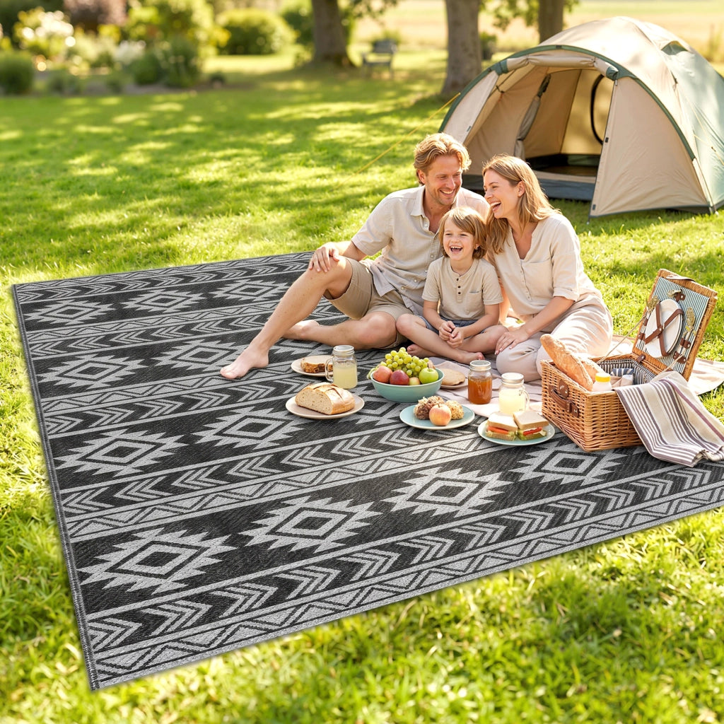 Tappeto per Esterni Reversibile Pieghevole ¨C Minimal ¨C Nero Grigio 182x274 cm