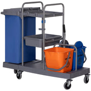 Carrello Pulizie Professionale 2 Secchi con Strizzatore e 3 Ripiani Grigio Blu e Arancione
