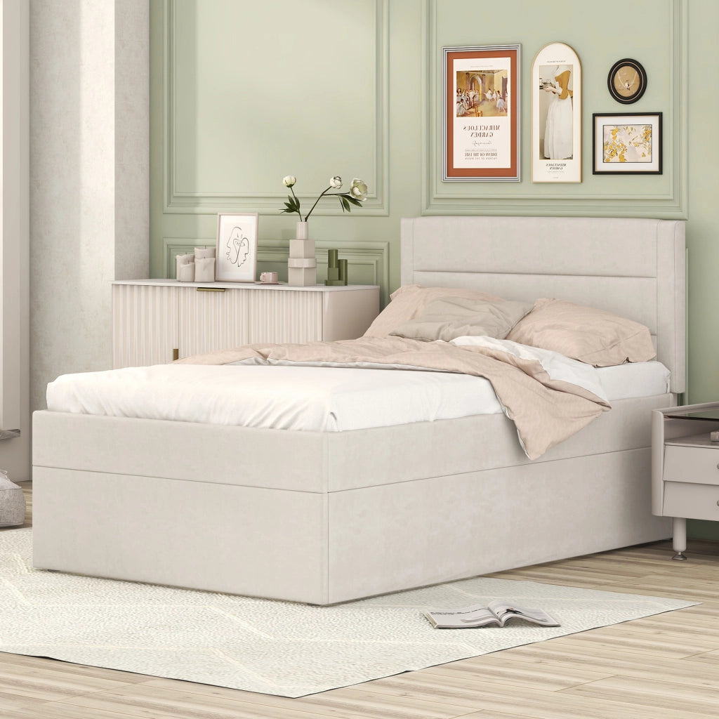 letto imbottito legno massello+mdf beige 90 x 200 cm