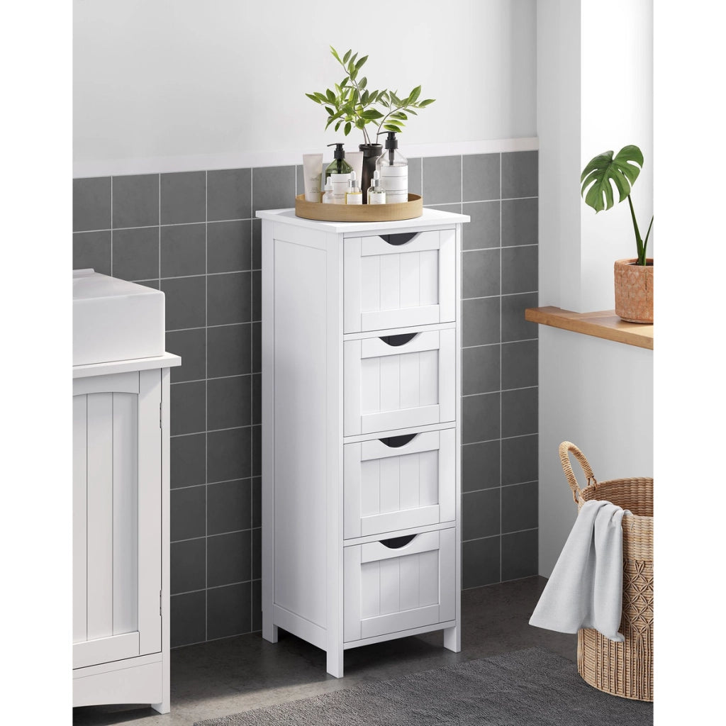 Mobiletto da Bagno Salvaspazio con 4 Cassetti in Legno Bianco