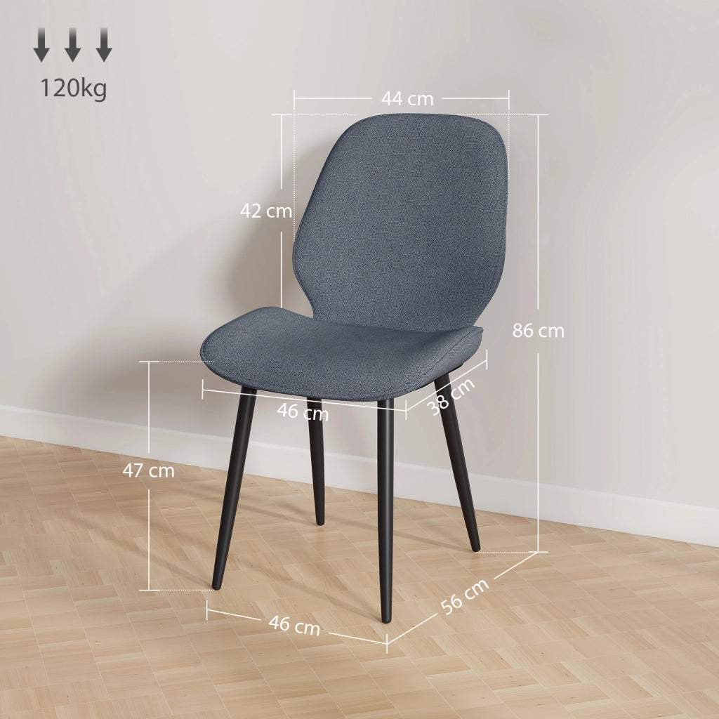 Set 2 Sedie da Pranzo ¨C Xylo ¨C Schienale Ricurvo Tessuto Effetto Lino Grigio e Nero 46x56x86 cm