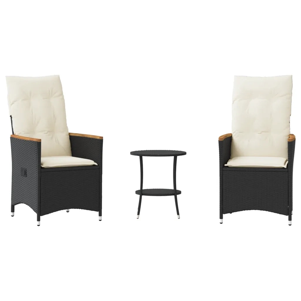 Set da Bistrò 3 pz con Cuscini Nero in Polyrattan 365657