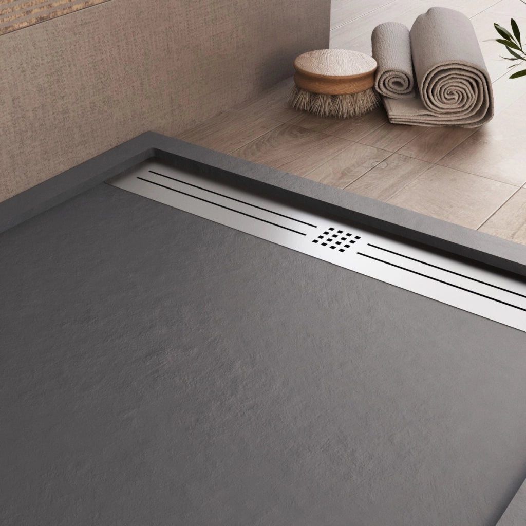 Piatto doccia in marmoresina grigio scuro effetto pietra cemento relax, misura 90x140