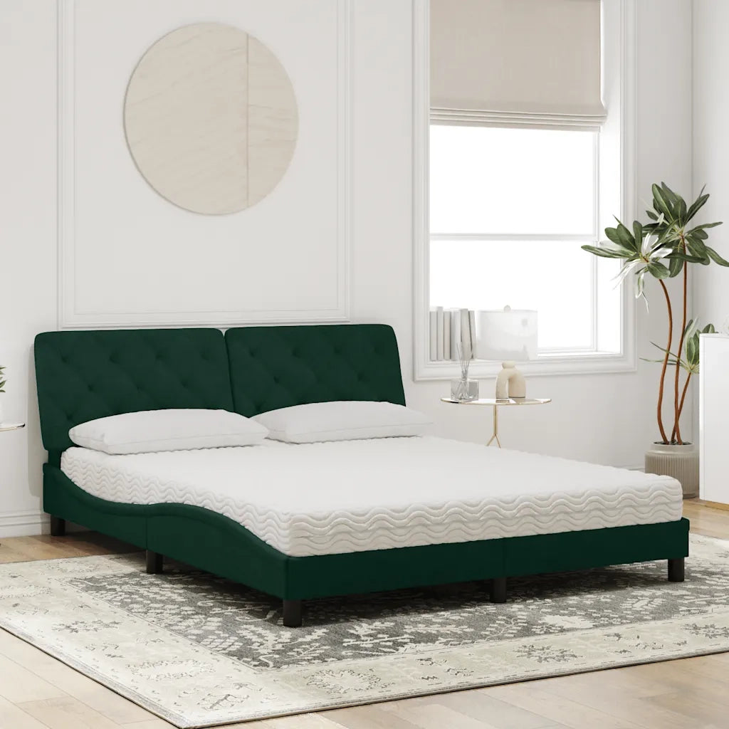Letto con Materasso Verde Scuro 160x200 cm in Velluto 3208667