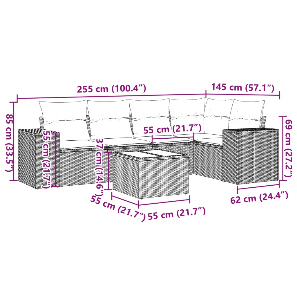 Set Divano da Giardino 6 pz con Cuscini Nero in Polyrattan 3254872