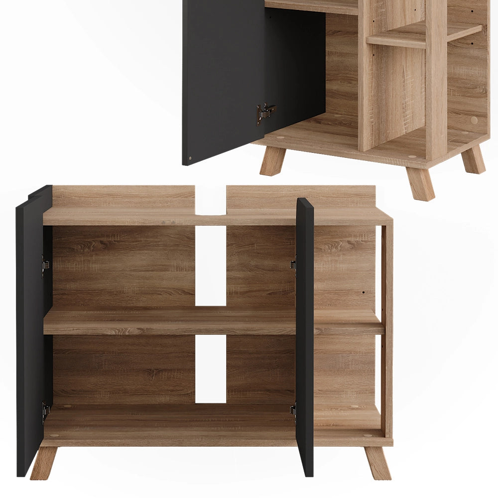 Vicco Set di mobili da bagno Sonoma/antracite 3 parti