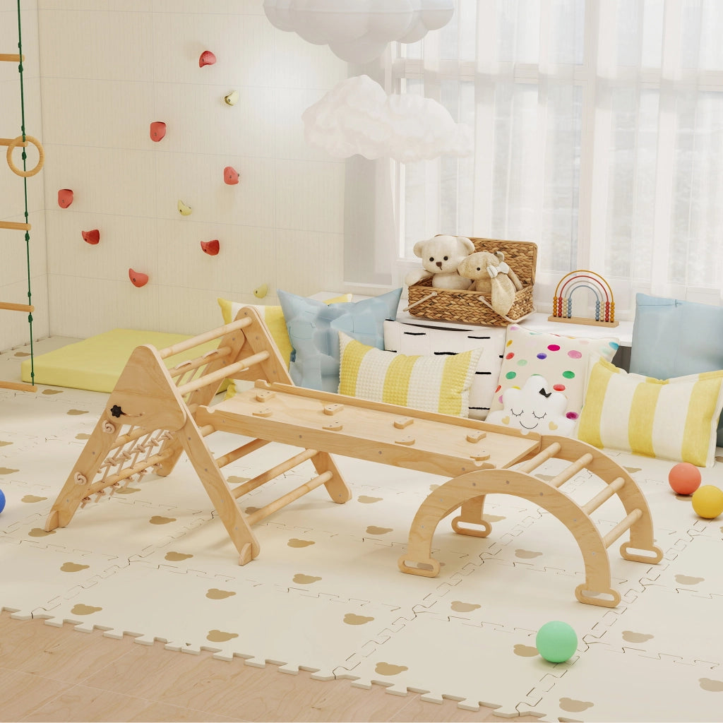 Gioco di arrampicata in legno per bambini con scivolo e scala ¨C Minimal ¨C naturale