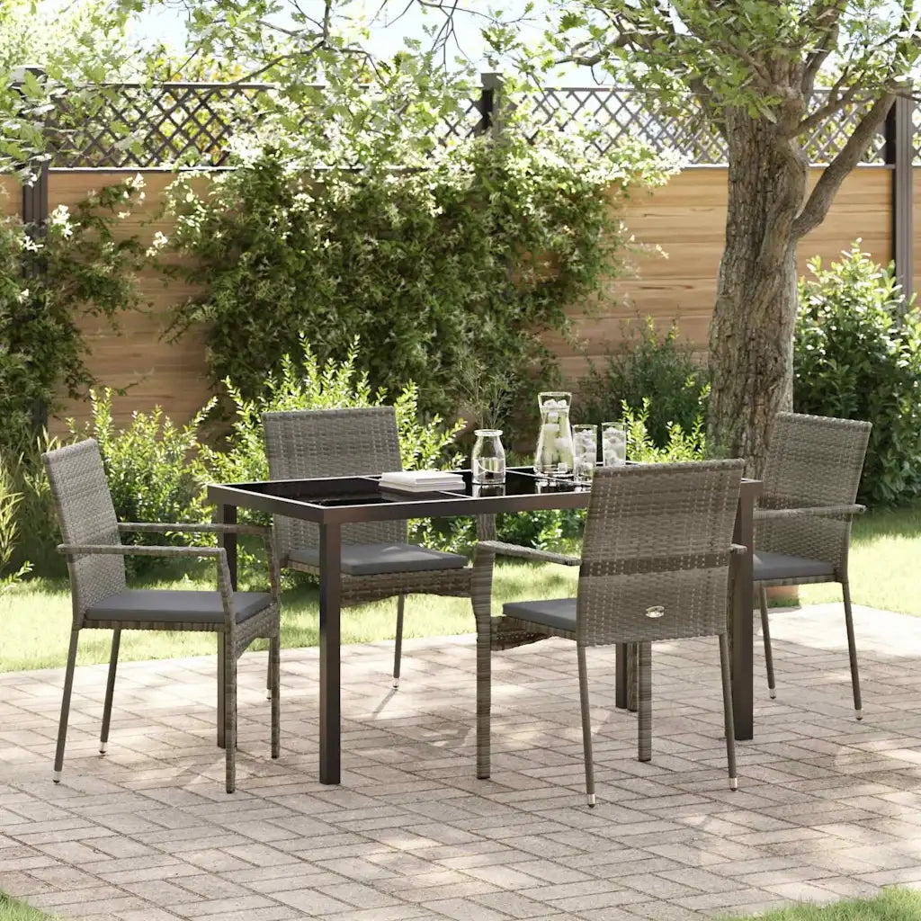 Set da Pranzo per Giardino con cuscino 5 pcs Grigio polyrattan 3380094