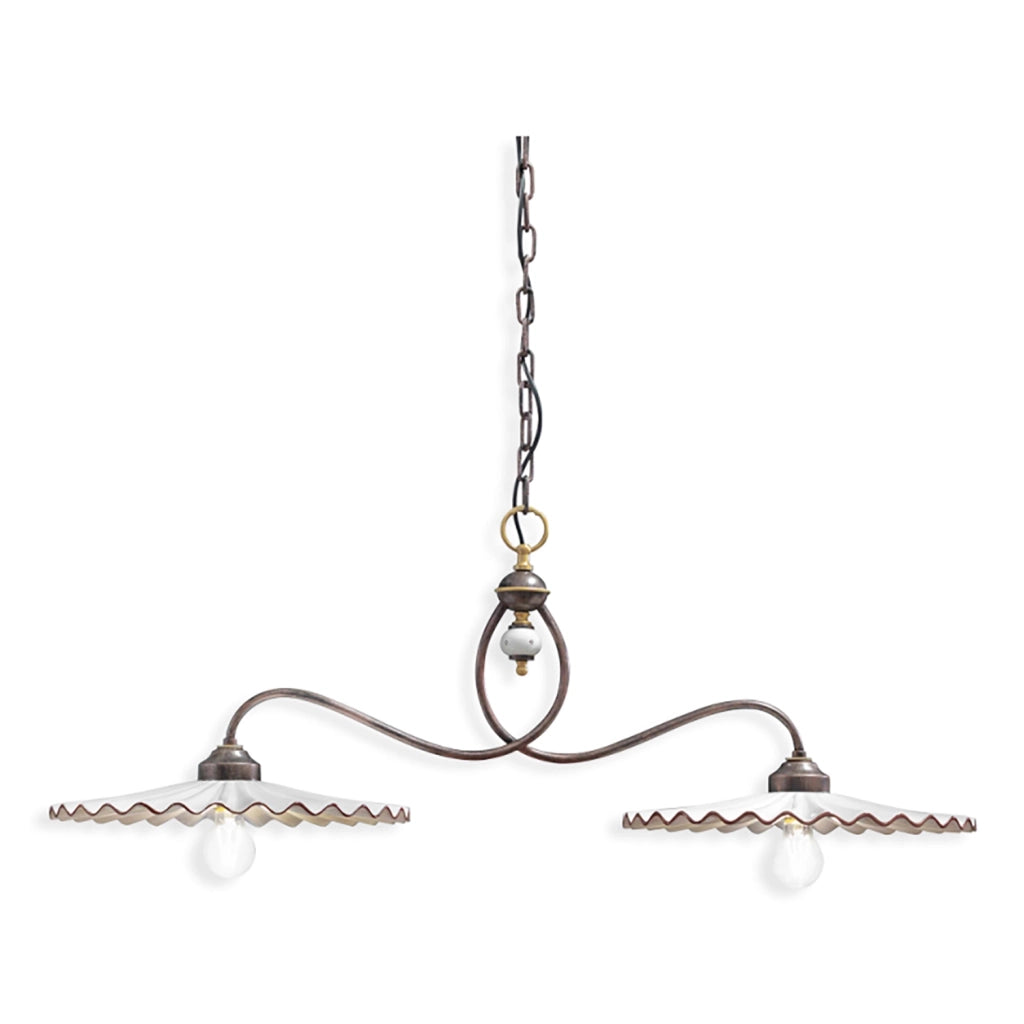 Lampadario Classico L&aposAquila Metallo E Ceramica Nero Sfumato Rame 2 Luci E27