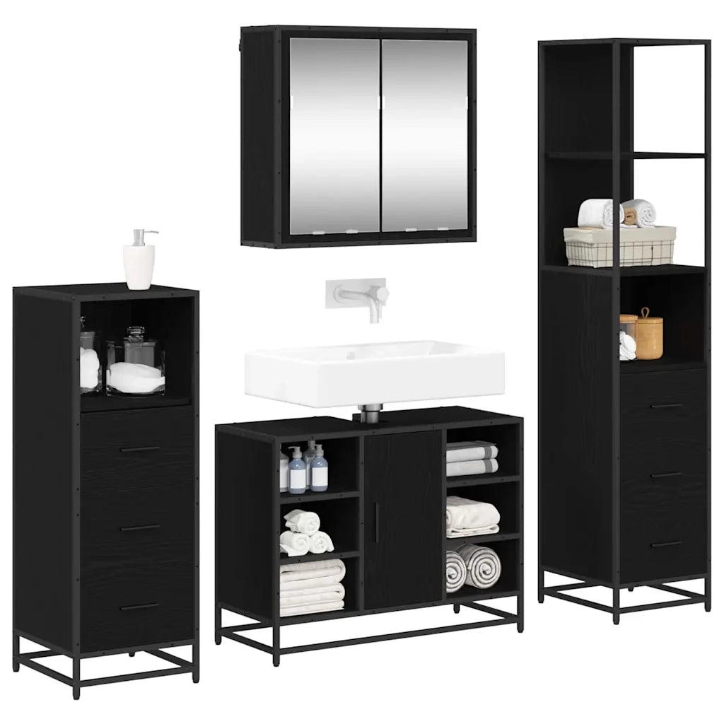 Set di mobili per il bagno 4 pcs Rovere Nero Legno multistrato