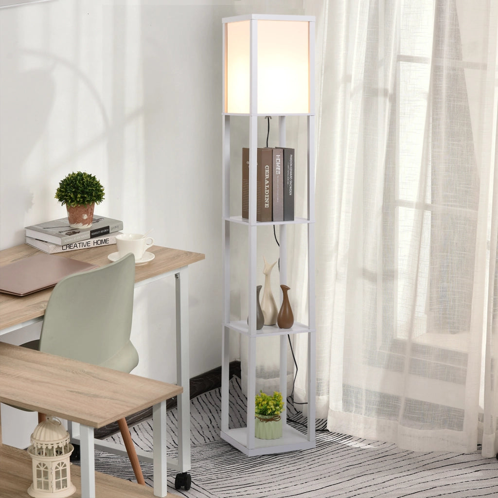 Lampada da Terra con Mensole ¨C Minimal ¨C Bianco MDF 26x26x160cm