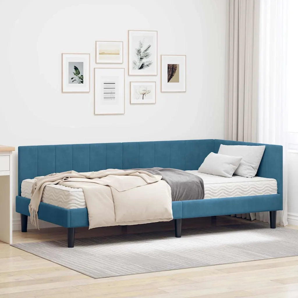 Struttura Letto Angolare con Materasso 2 pcs Blu Velluto 3393897