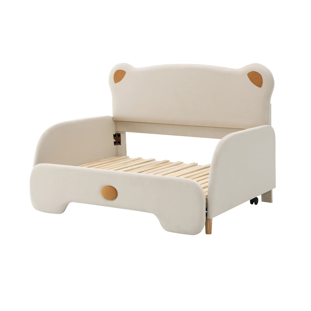 LETTO Matrimoniale in velluto beige 140x200 cm con forma a orso