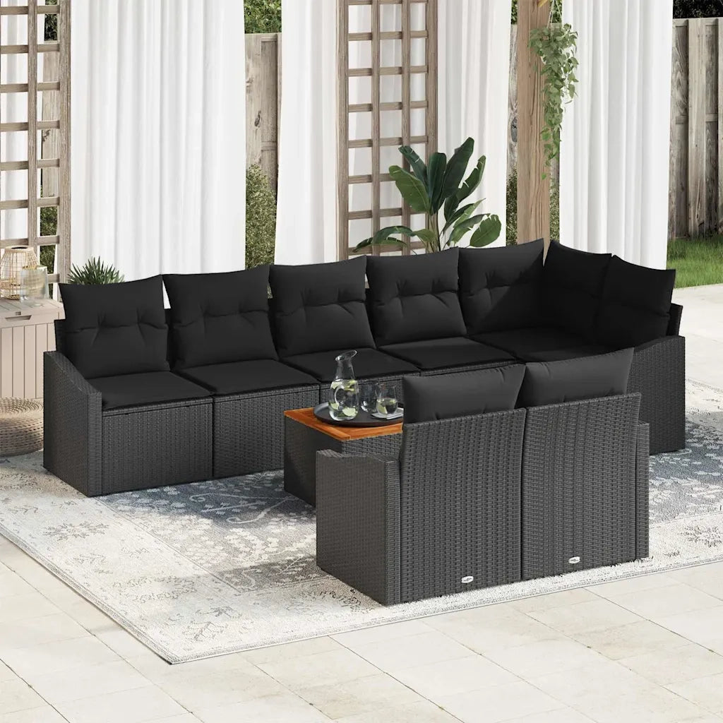Set Divano da Giardino con cuscino 9 pcs Nero polyrattan