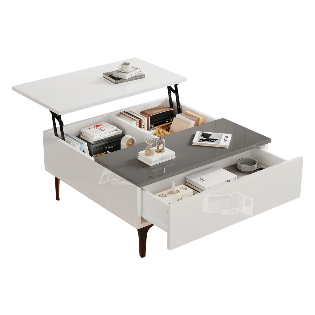 TAVOLO ALZABILE 70x70x35 cm MDF Bianco e Grigio con LED