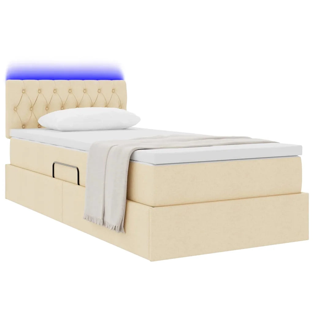 Letto con contenitore e LED con led Crema 100 x 200 cm Tessuto