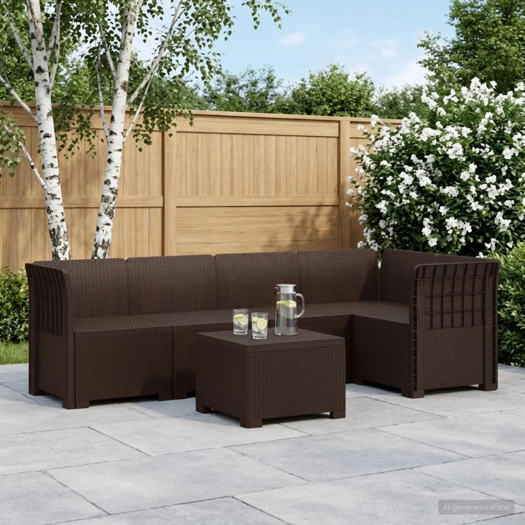 Divano da Giardino 5 Posti Stile Rattan PP Marrone 3444067