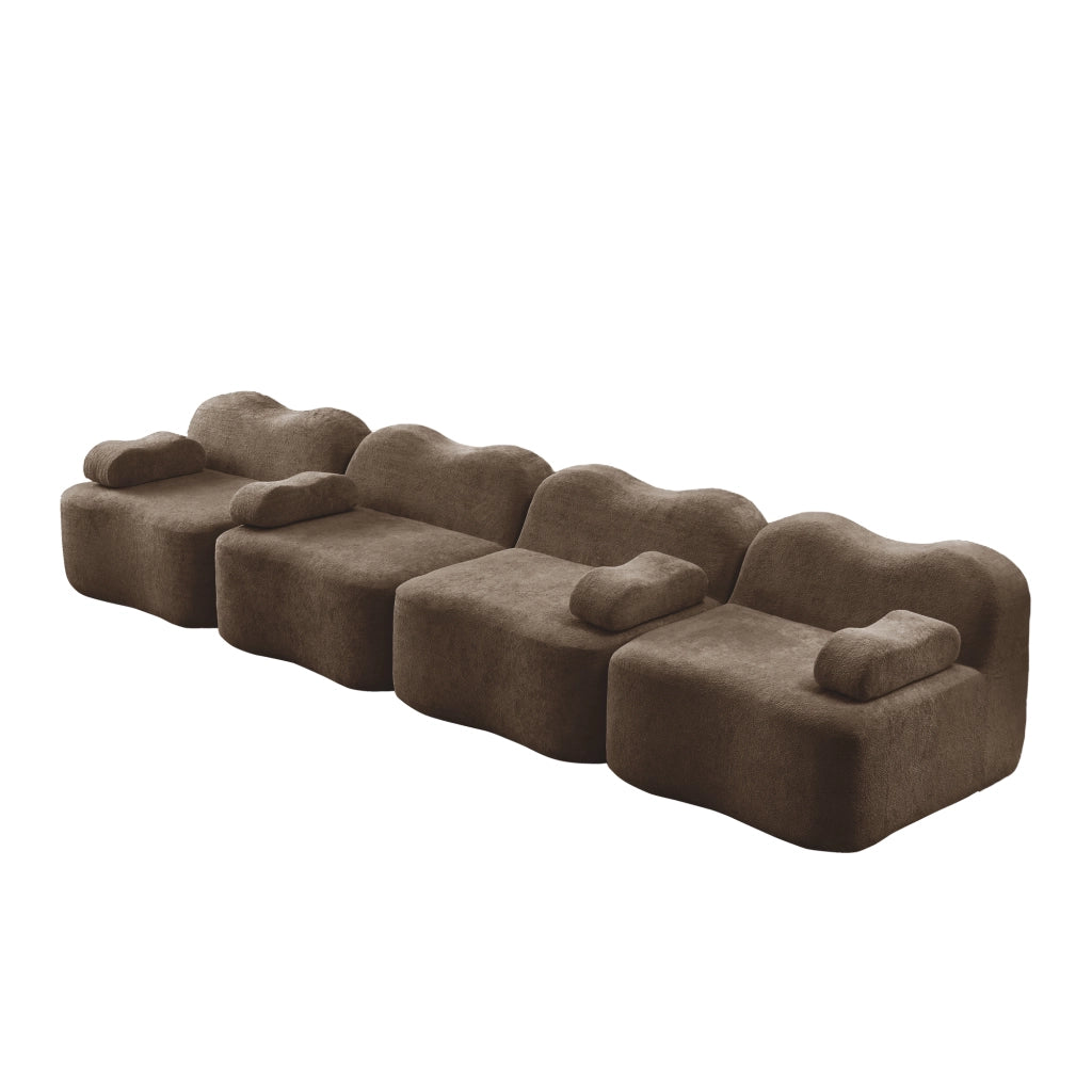 Divano Modulare 4 Posti con Braccioli ¨C MINIMAL ¨C Tessuto Marrone, Seduta Profonda
