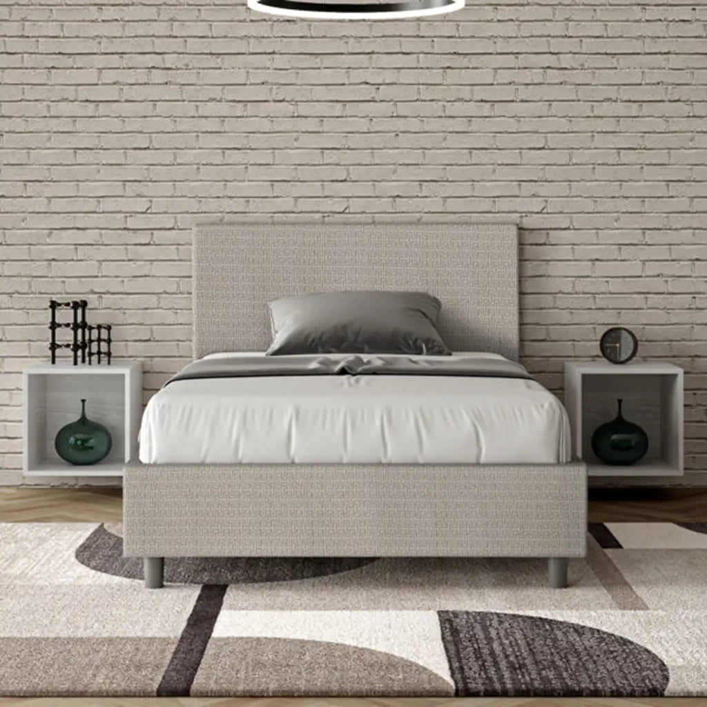 Letto una piazza e mezza con rete imbottito 120x190 tessuto Labirinto 1 bianco Adele