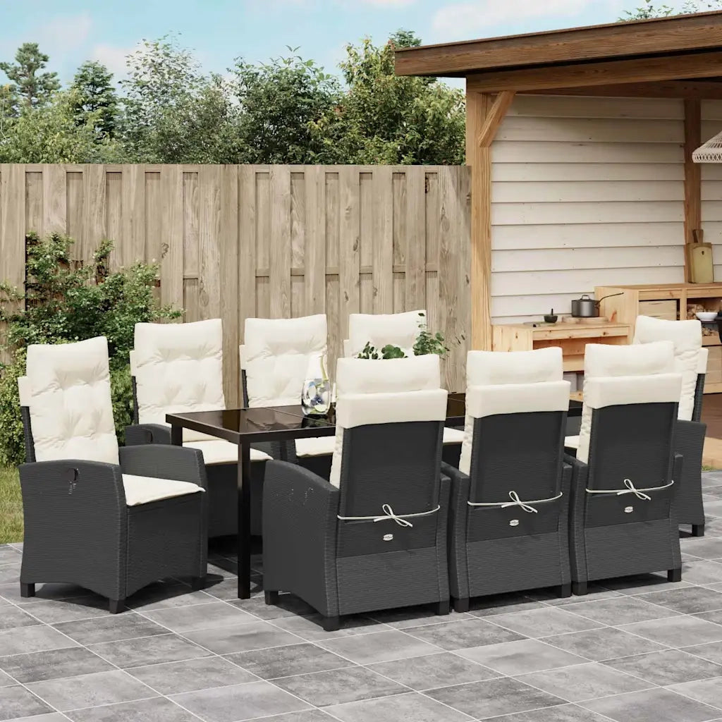 Set da Pranzo per Giardino con cuscino 9 pcs Nero polyrattan 3380371