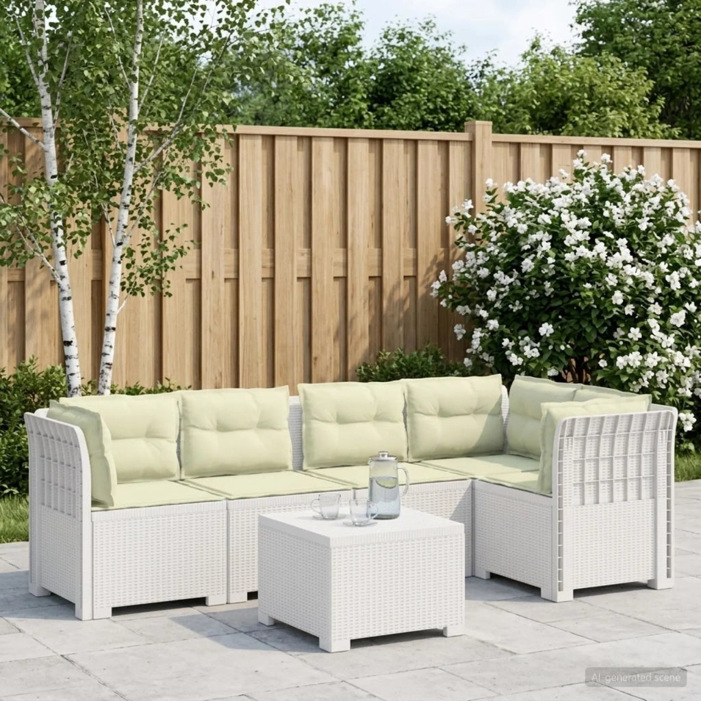 Divano da Giardino 5 Posti con Cuscini Stile Rattan PP Bianco 3444094