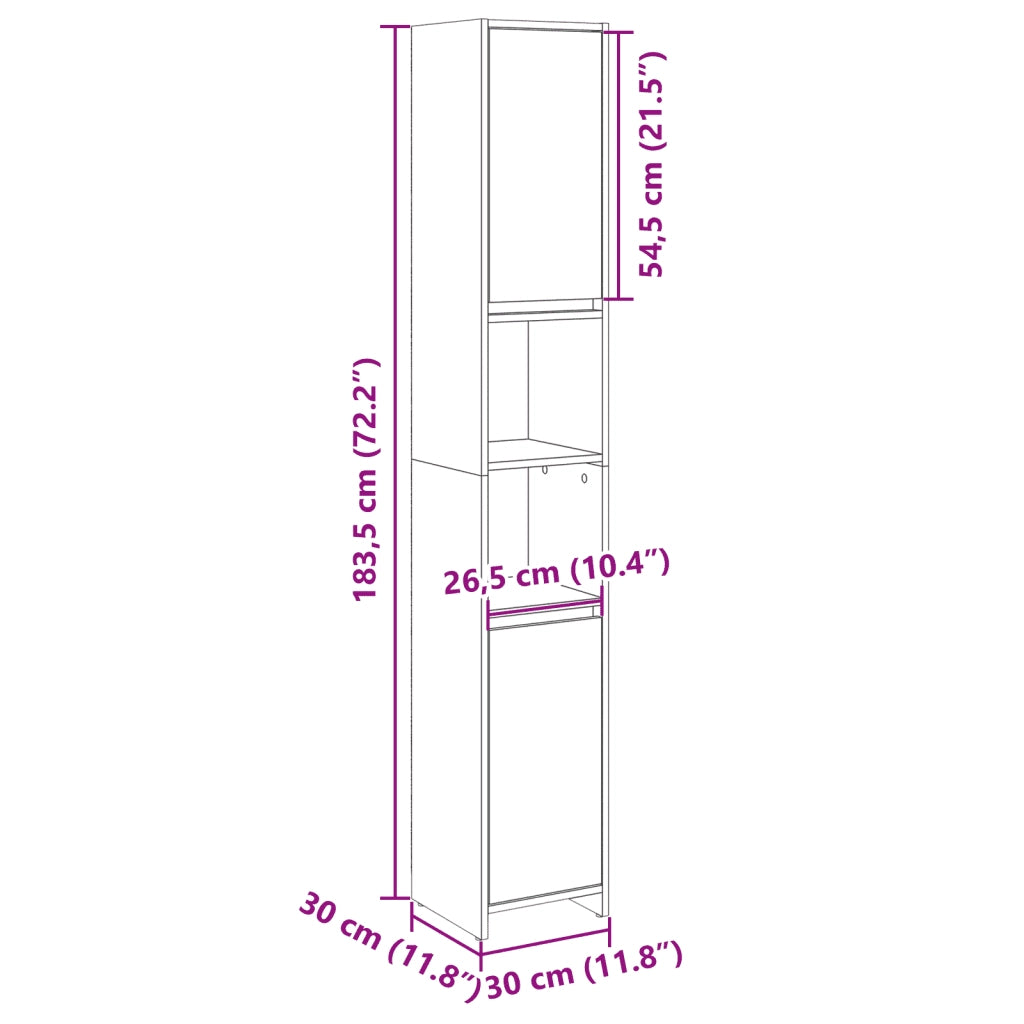 Mobile da Bagno Rovere Sonoma 30x30x183,5 cm Legno Multistrato 849608