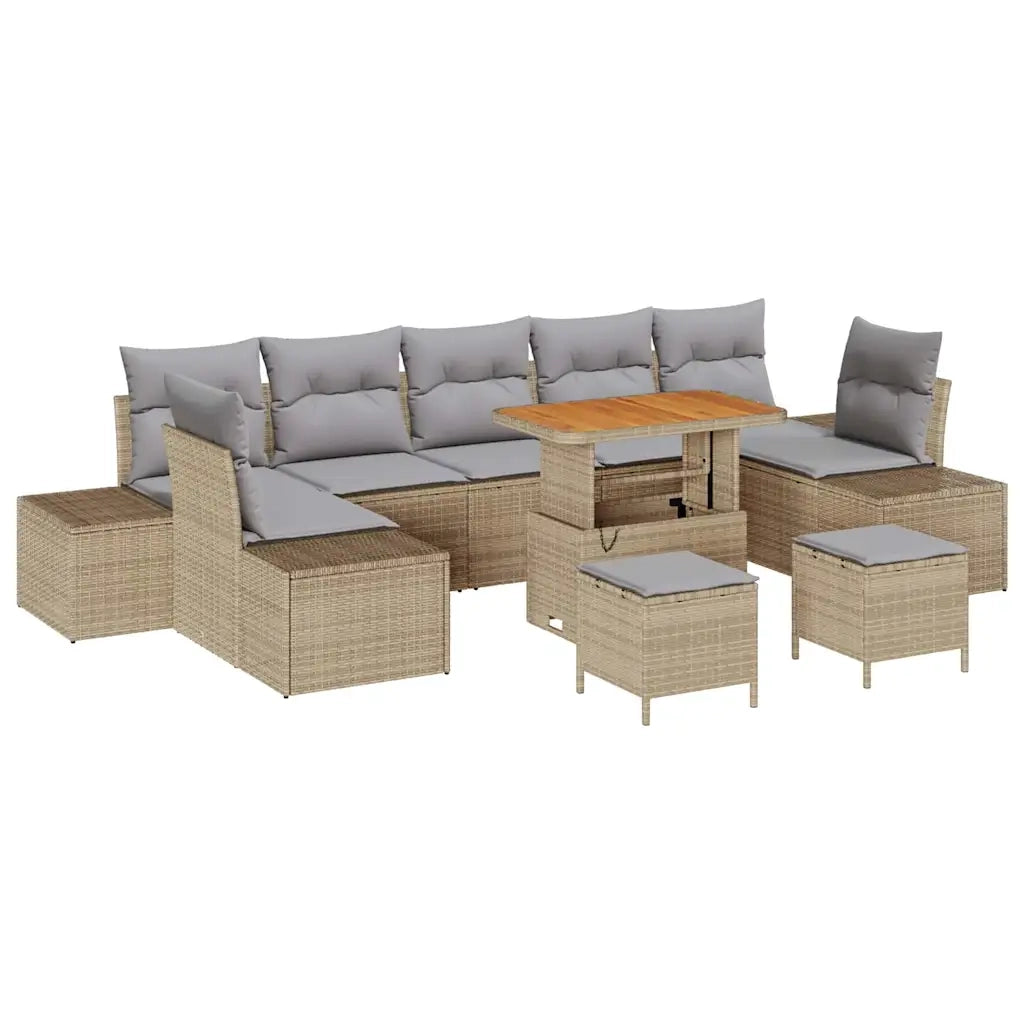 Set Divano da Giardino con cuscino 10 pcs Beige polyrattan
