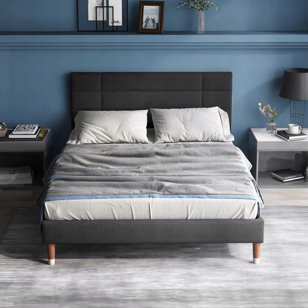 Letto imbottito 140x200 - Xylo - Grigio scuro, lino