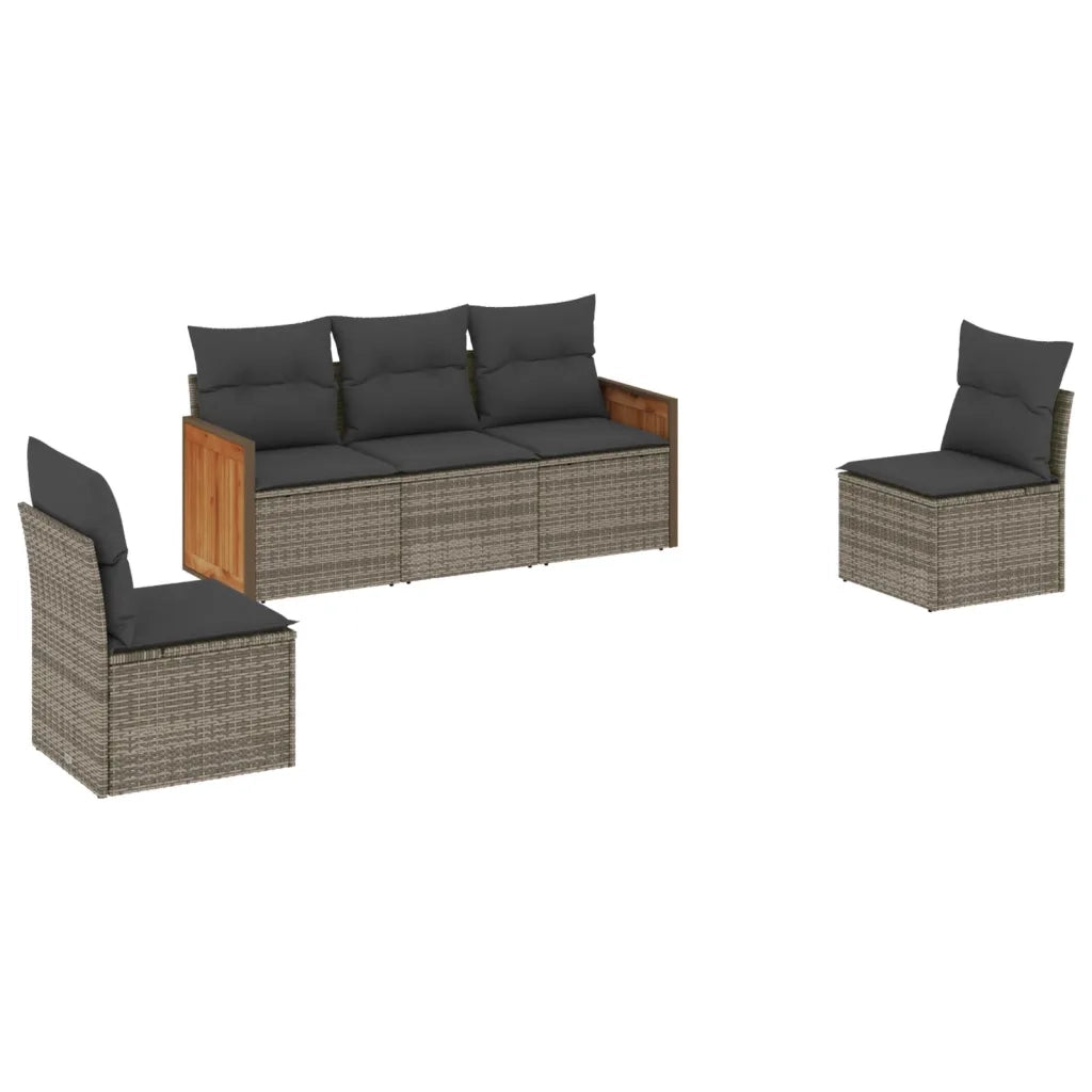 Set Divano da Giardino 5 pz | Set Salotto da Giardino con Cuscini Grigio in Polyrattan