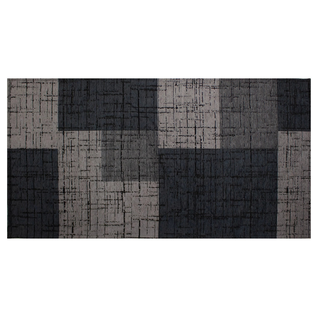 Tappeto Arredo Moderno Morbido in Ciniglia Ingresso Antiscivolo Prodotto Italiano  Soggiorno Camera Salotto Disegni Piazzati Cotone Varie Misure Grande Mondrian/Antracite - 65x175 cm