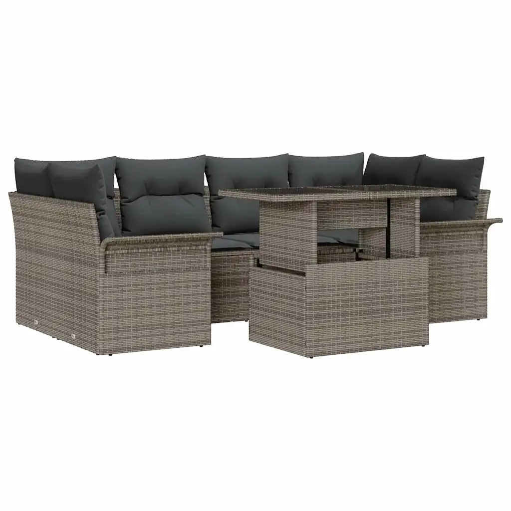 Set Divano da Giardino con cuscino 7 pcs Grigio Poly Rattan