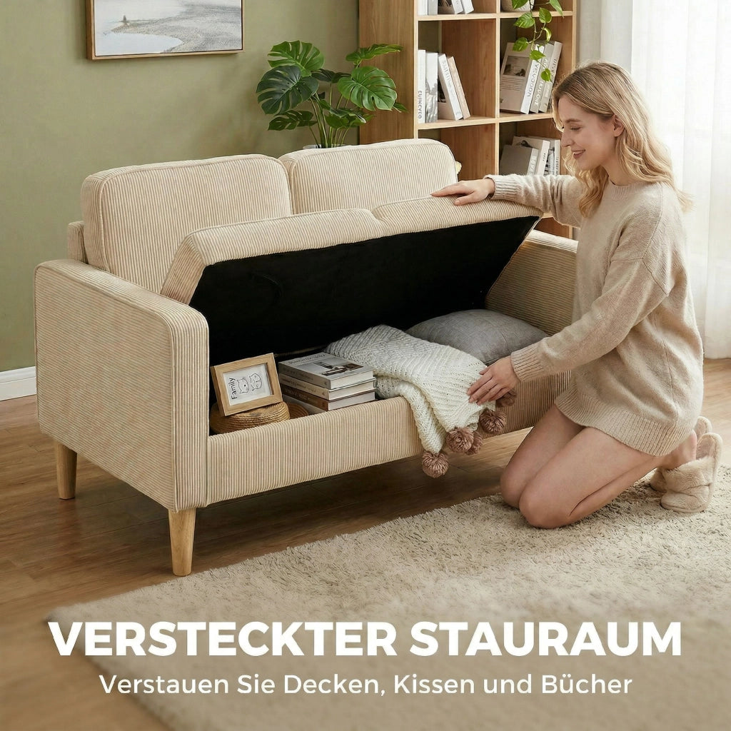 Divano 2 Posti con Tessuto e Cuscini ¨C Minimal ¨C Beige 117x63x79 cm