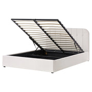 Letto Matrimoniale con Contenitore in tessuto bianco sporco 160 x 200 cm con testiera a doghe