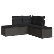 Set Divani da Giardino 5 pz | Set Salotto da Giardino con Cuscini in Polyrattan Nero